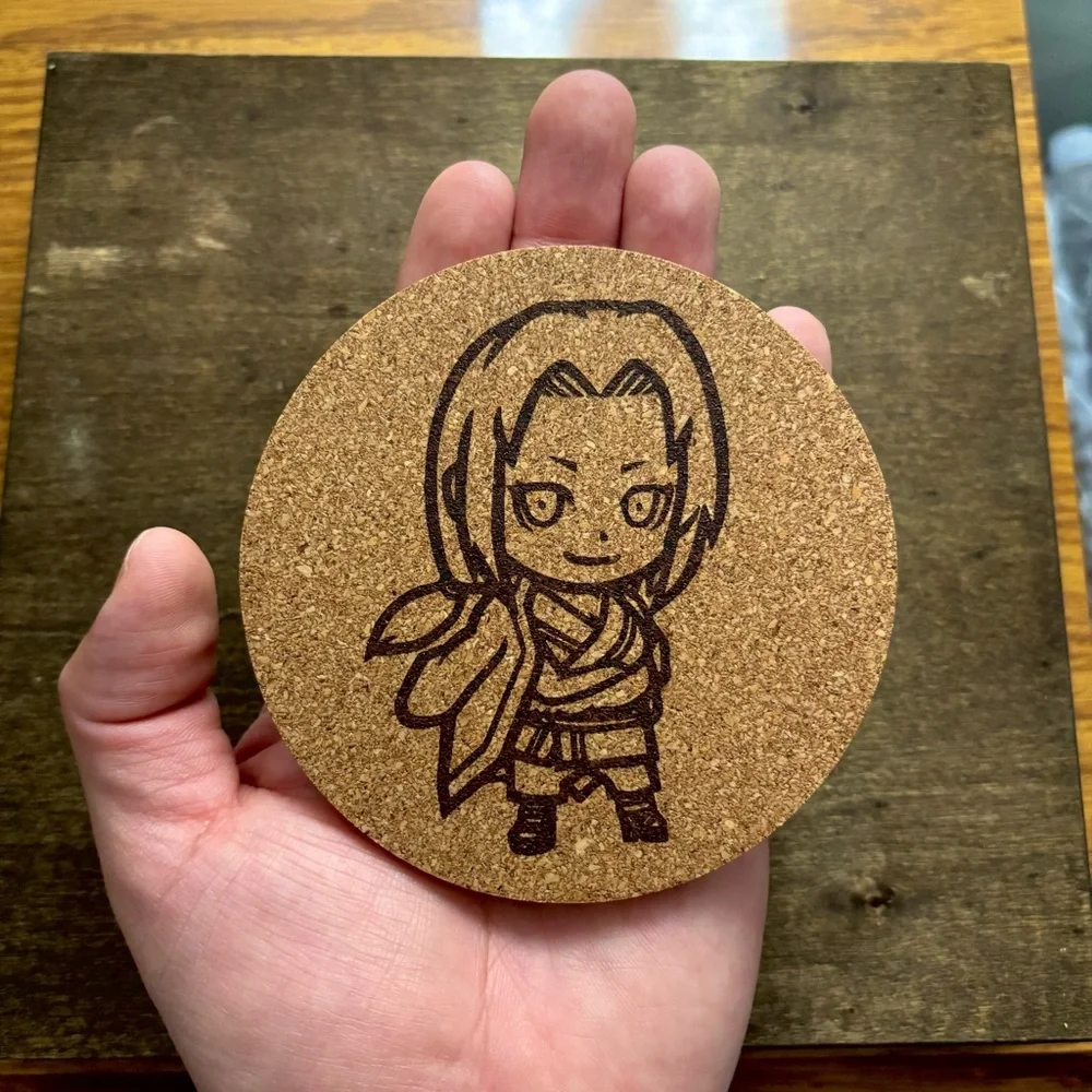 Naruto Tsunade Chibi Style Laser Engraved Cork Coaster
